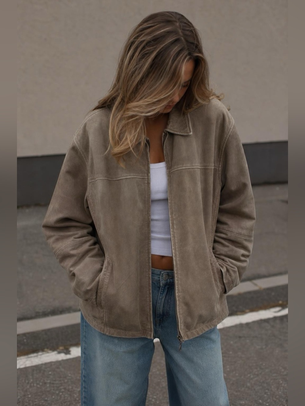 Vintage Columbia Taupe Zip Front Collared Jacket With Lining Size L/G